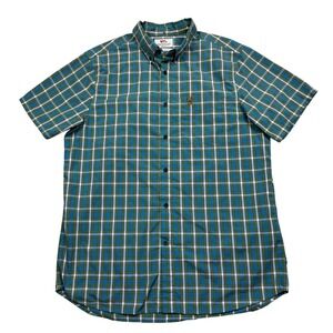 Fjallraven Men's Ovik Short Sleeve Shirt Button Down Blue Green Plaid Size L